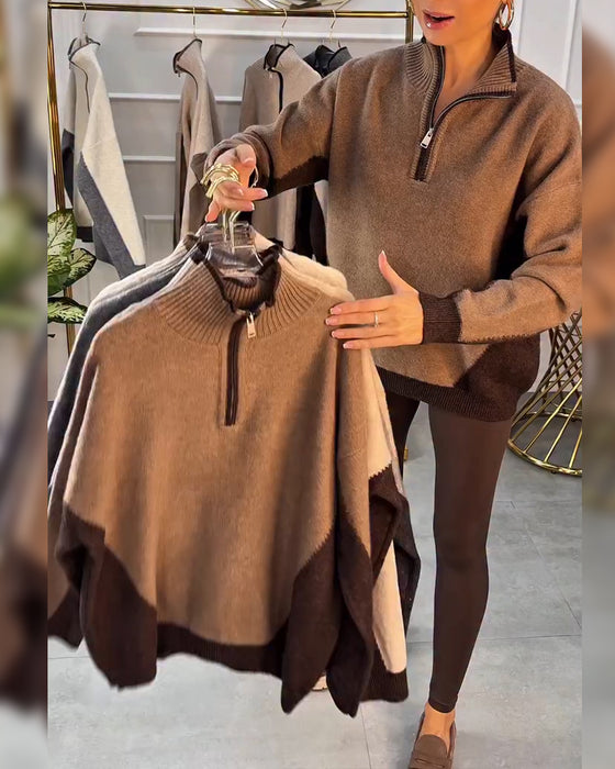 Half-Zip Contrast Color Pullover