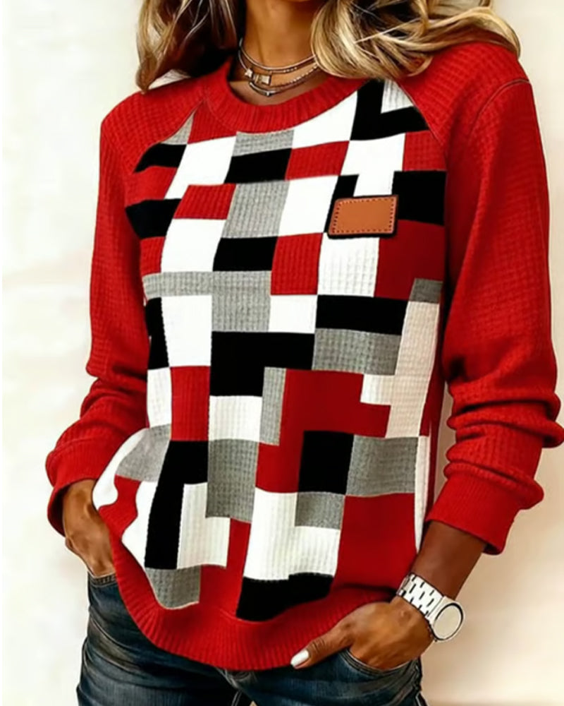Waffle Square Print Sweatshirt