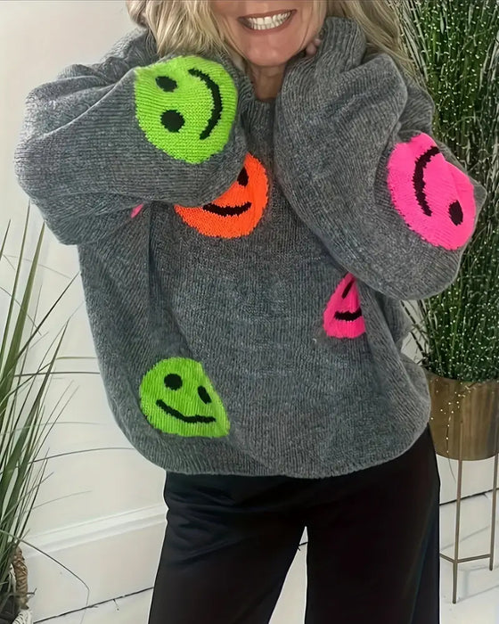 Smiley Face Crew Neck Sweater