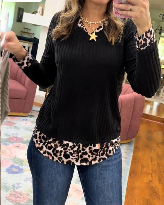 Spliced V-Neck Casual Top