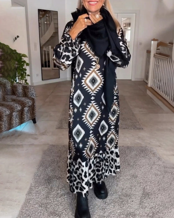 Long Sleeve Geometric Print Dress