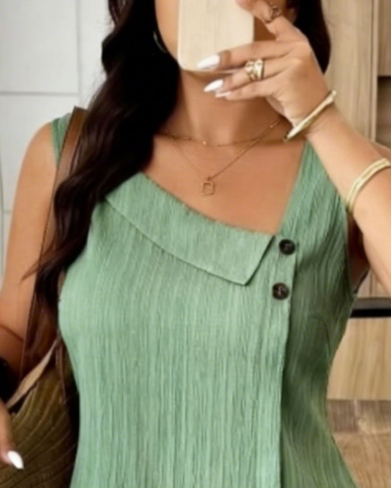 Asymmetrical Wrap Sleeveless Ruffle Hem Dress