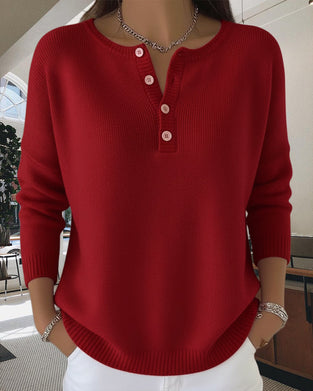 Long-Sleeved Button-Down Solid Color Sweater