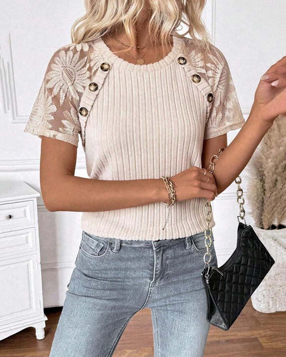 Round Neck Raglan Sleeve Solid Color T-Shirt