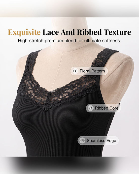 Solid Color V-Neck Lace Tank Top