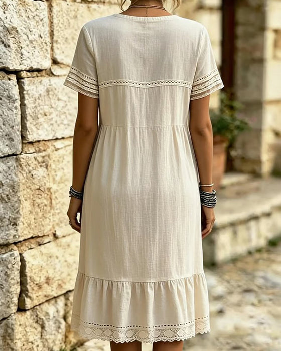 Lace Ruffle Round-Neck Short-Sleeve Dress