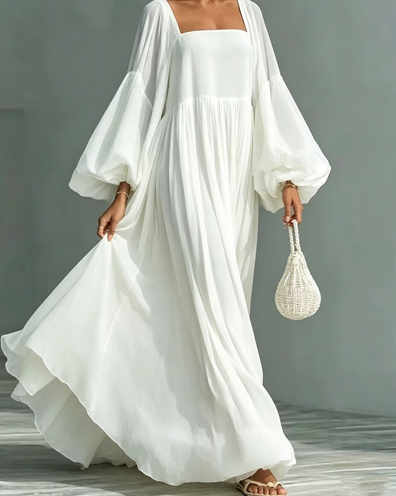 Square Neck Puff Sleeve Fairy Maxi Dress