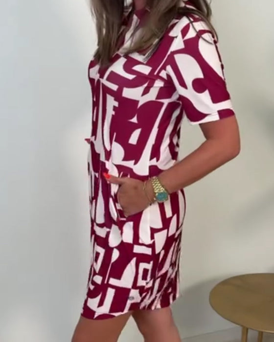 Geometric Print Short Sleeve Mini Dress