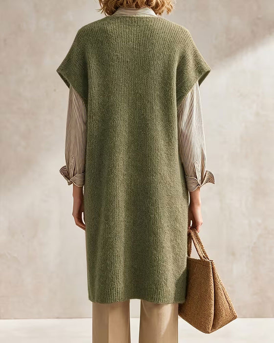 Solid Color V-Neck Sweater Dress