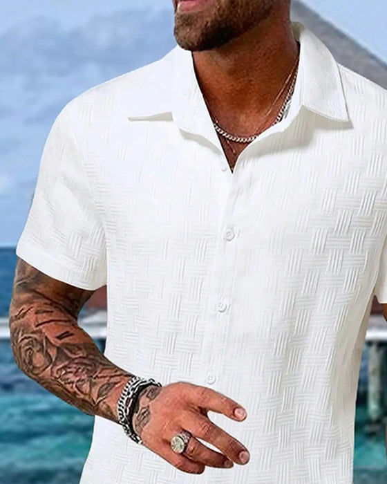 Plaid Polo Collar Casual Men's Sets