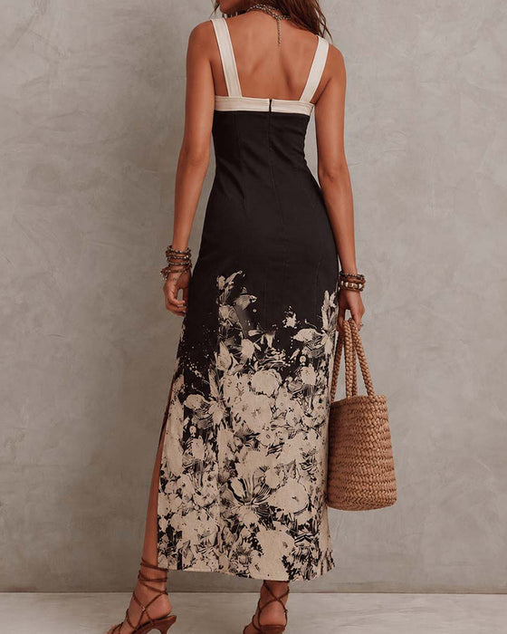 Ink Wash Camisole Bodycon Slit Dress