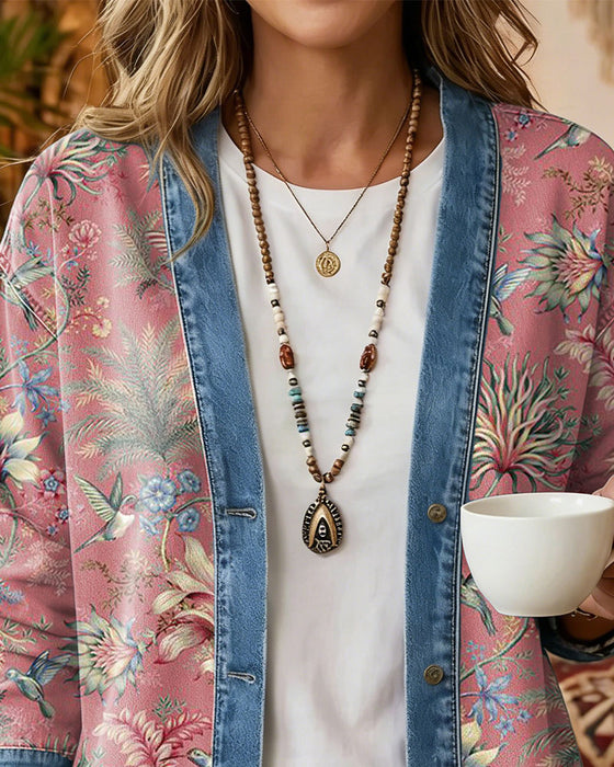 Bohemian Denim Patchwork Floral Coat