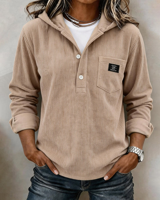 Corduroy Half Button Hoodie