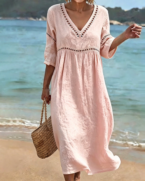 Solid Color Hollow-Out Casual Dress