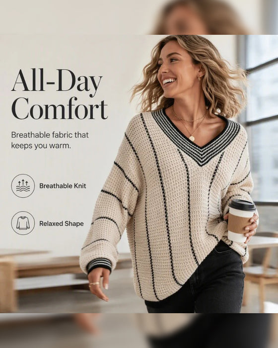 Casual Loose Fit Stripe Pullover Sweater