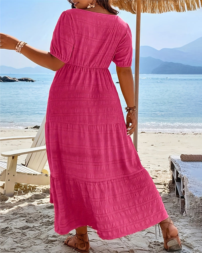Square Neck A Hem Short Sleeve Dress