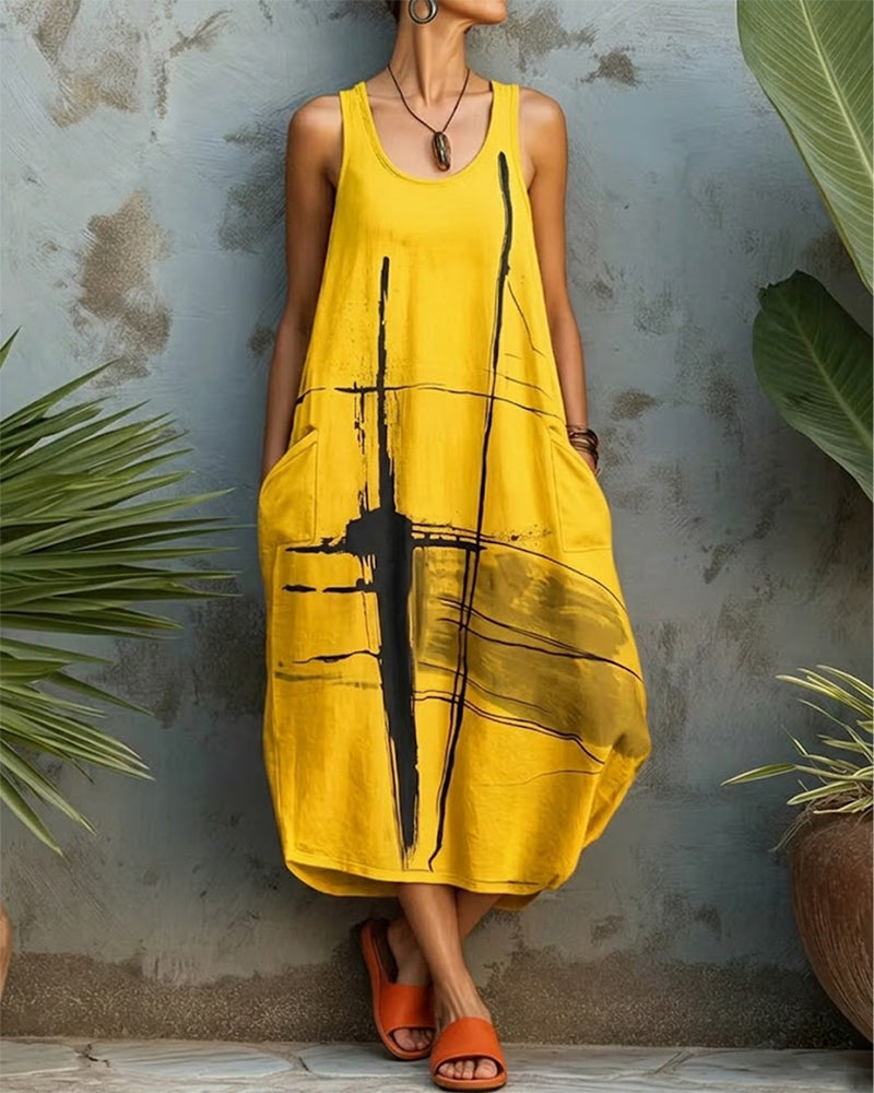 Casual Print Sleeveless Maxi Dress