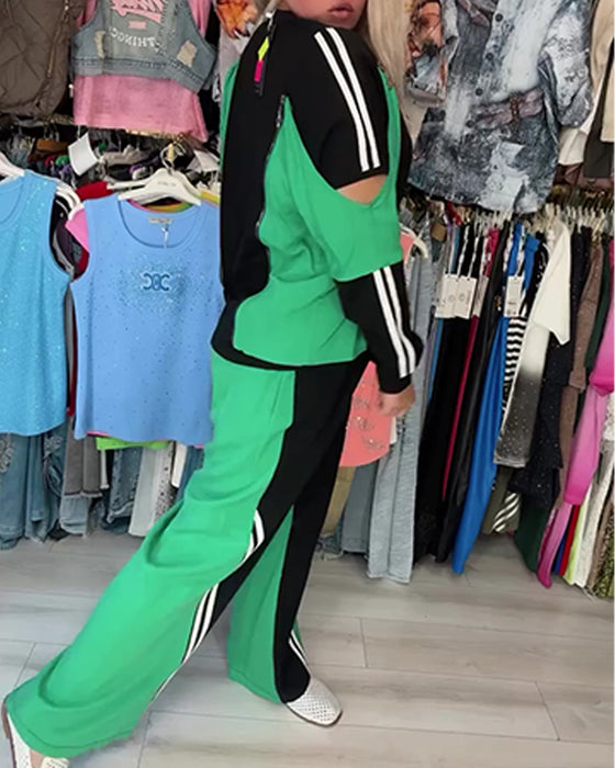 Color-Block Cut-Out Wide-Leg Set