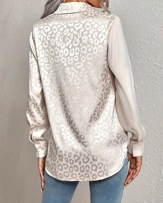 Satin Leopard Print Splicing Shirt