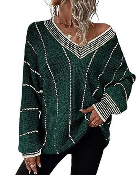 Casual Loose Fit Stripe Pullover Sweater