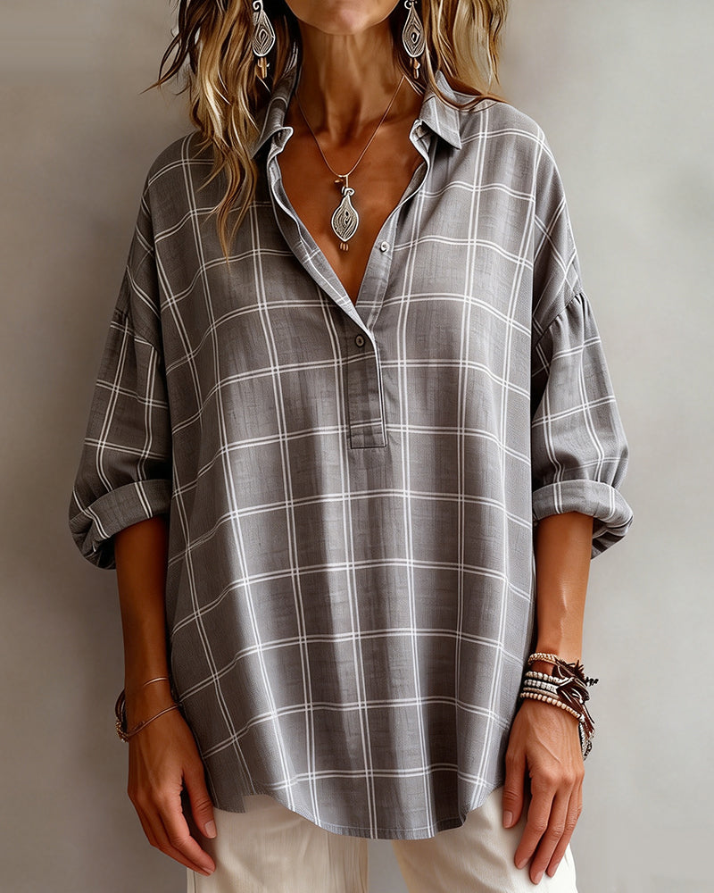 Lapel Plaid Sophisticated Shirt