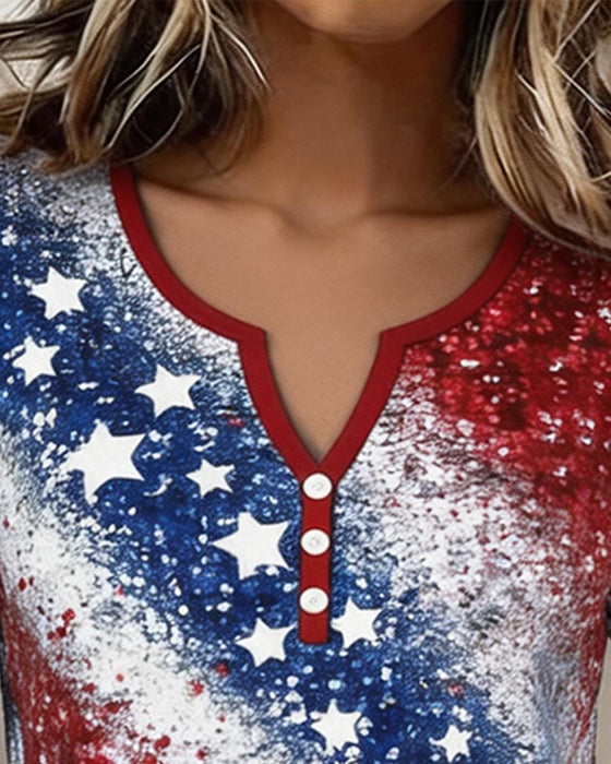 Three-Button Stars and Stripes Short-Sleeve T-Shirts