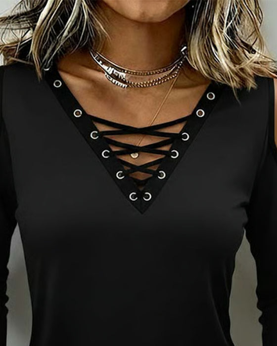 Off-Shoulder Cross Long Sleeve Top