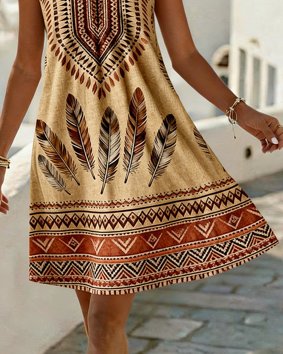 V-Neck Sleeveless Ethnic Print Dress