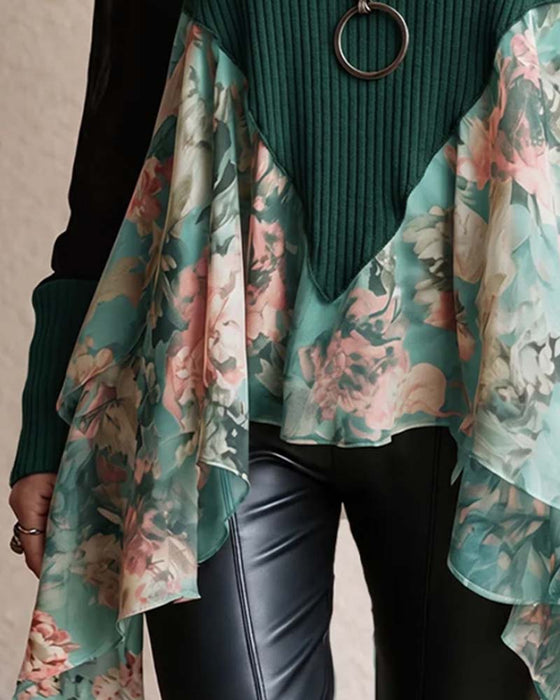 Patchwork Floral Irregular Blouse