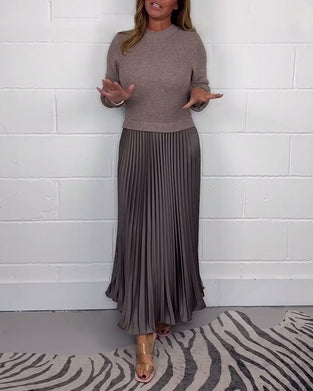 Casual contrast color patchwork pleated dress