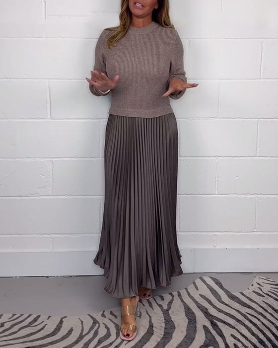 Casual contrast color patchwork pleated dress