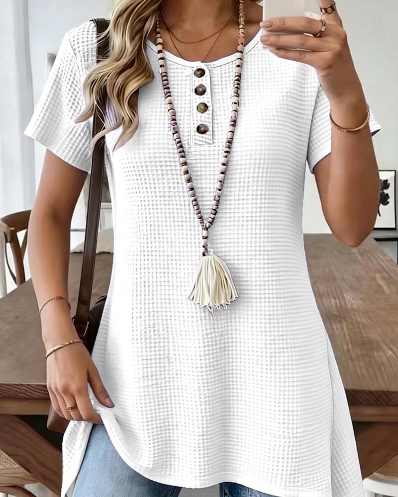 Waffle Henley Neck Midi T-Shirt