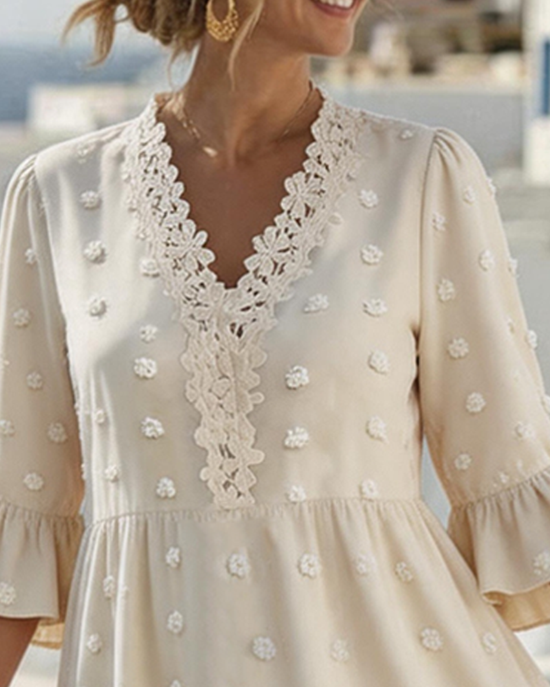 V-Neck Lace Patchwork Dress