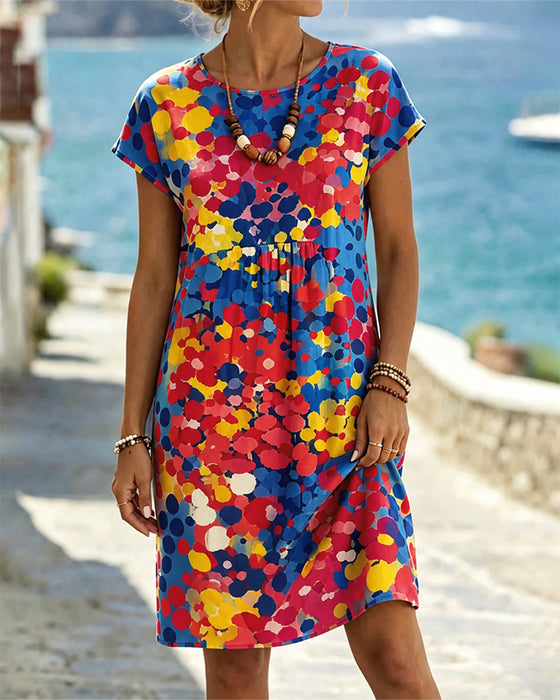 Round Neck Colorful Printed Dress