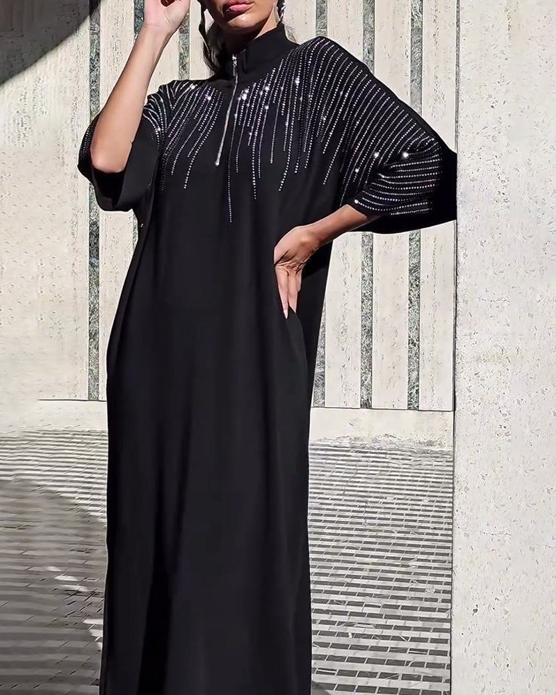 Casual Zipper Collar Slit Dress