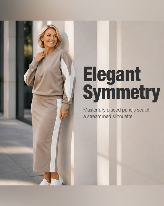 Crew Neck Color-Block Skirt Set