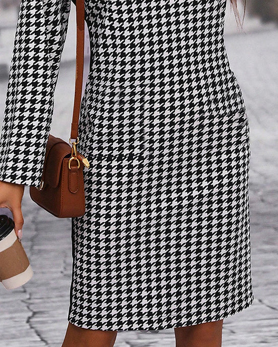 Elegant patchwork houndstooth dress