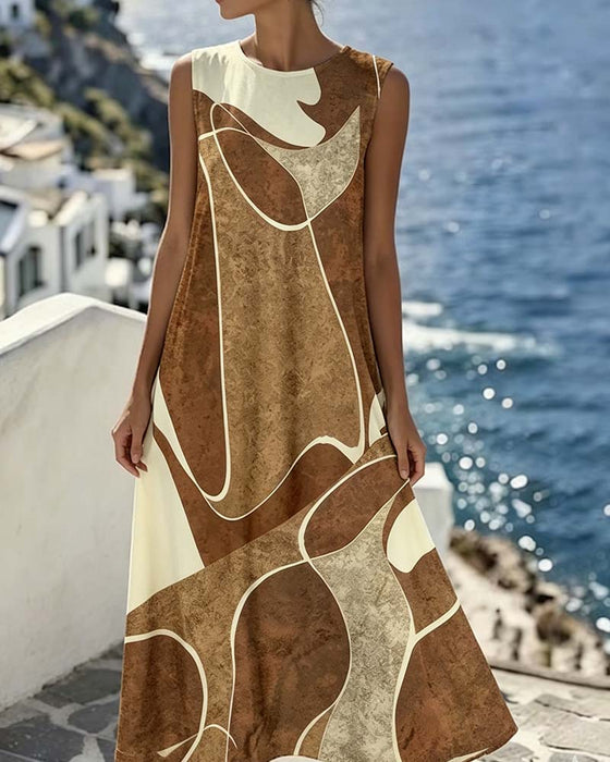 Round Neck Sleeveless Contrast Color Dress