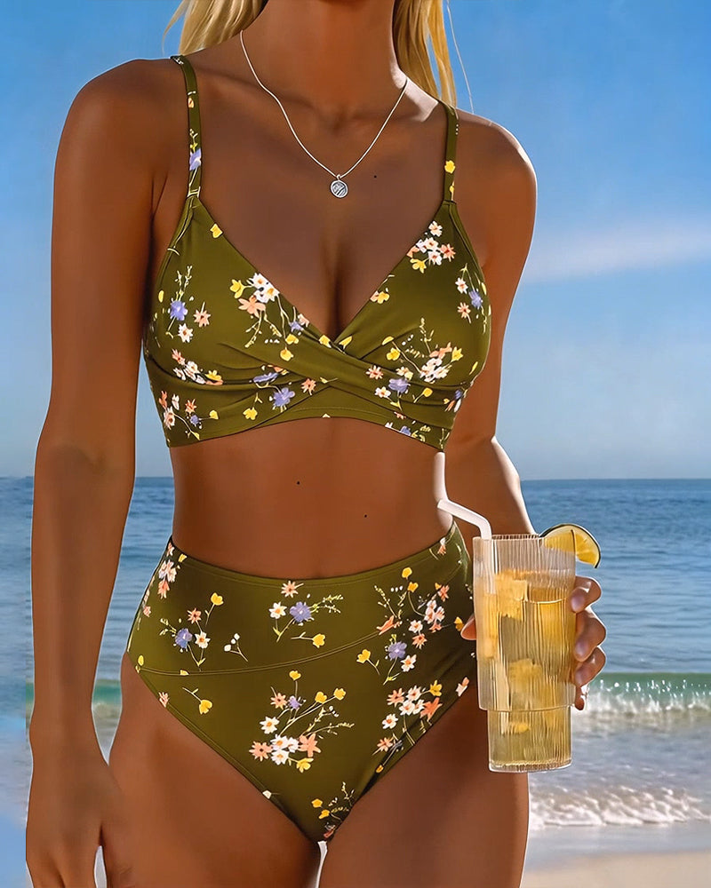 Sexy Crisscross Floral Print Bikini
