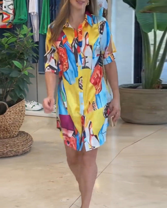 Lapel colorful printed casual dress