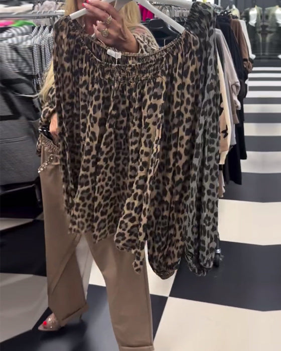 One shoulder leopard print fashionable blouse