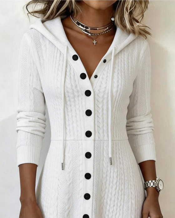 Casual Hooded Button A-Line Dress