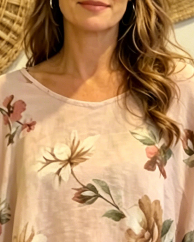 Printed Batwing Sleeve Loose Blouse