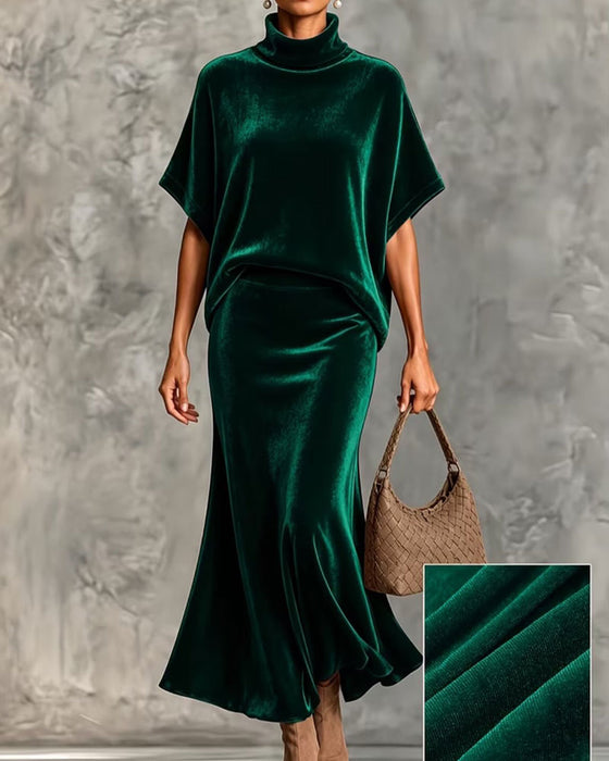 High Collar Bat Short Sleeve Fishtail Dress