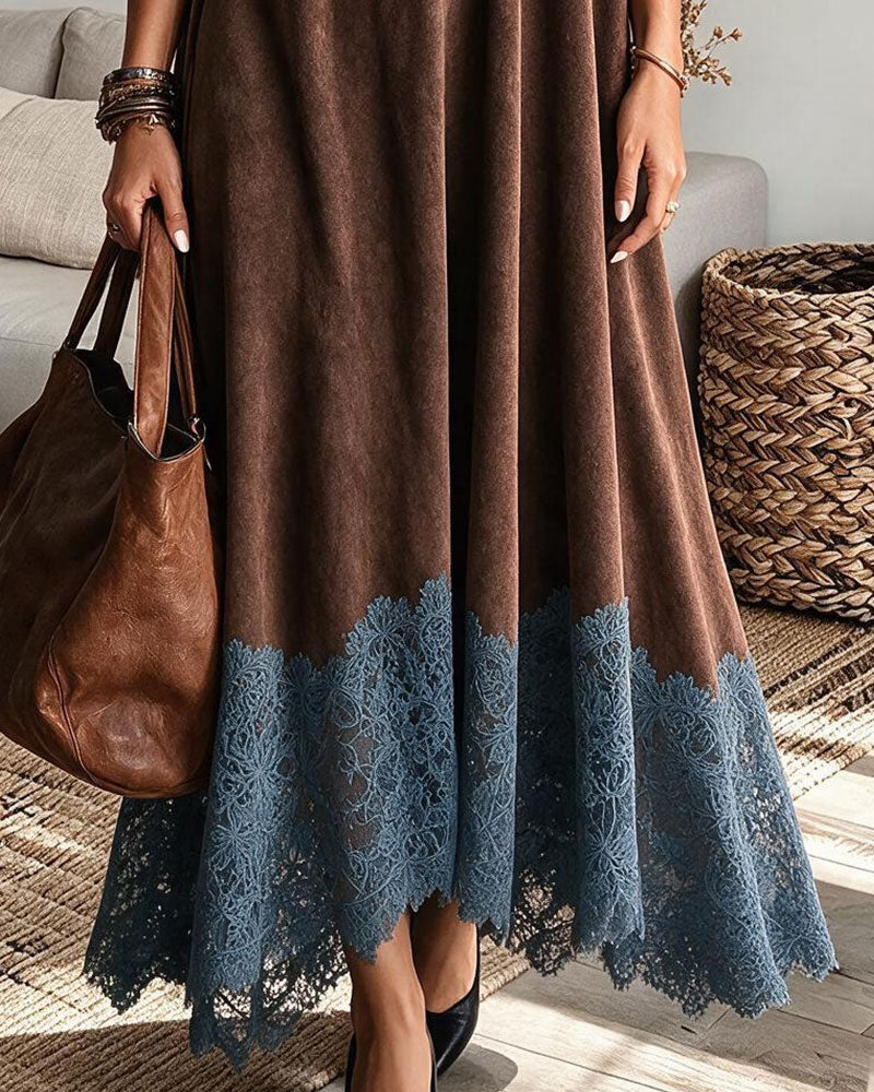 High Collar Loose A Hem Lace Dress