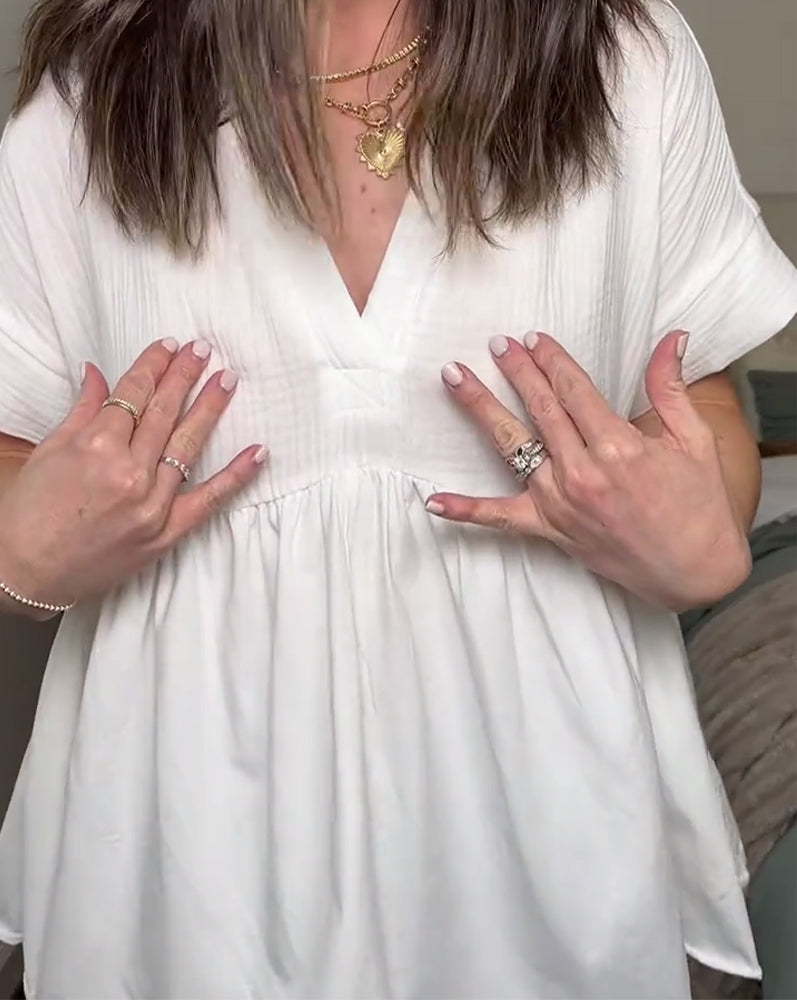 V-Neck Loose Solid Color Doll Blouses