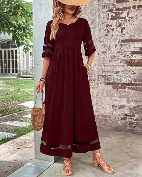 Elegant Mid-Sleeve Casual Crew Neck Dress