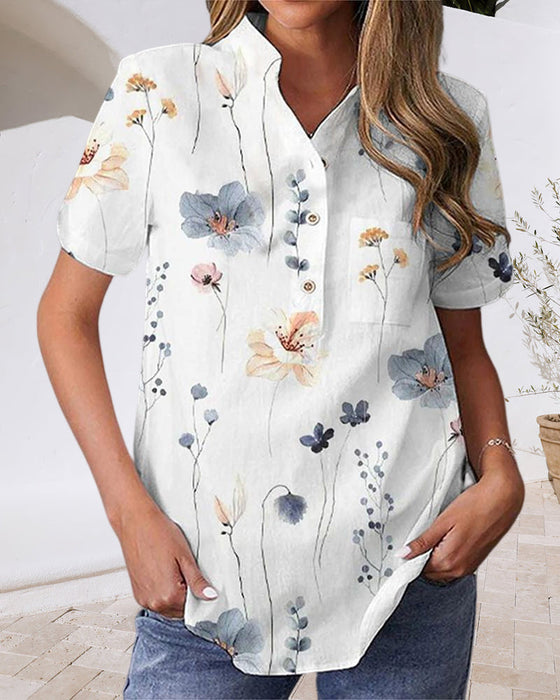 Romantic Short Sleeve Print Top