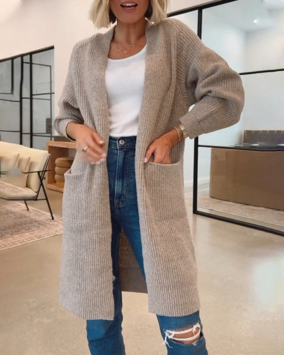 Solid Color Elegant Cardigan Mit Pocket