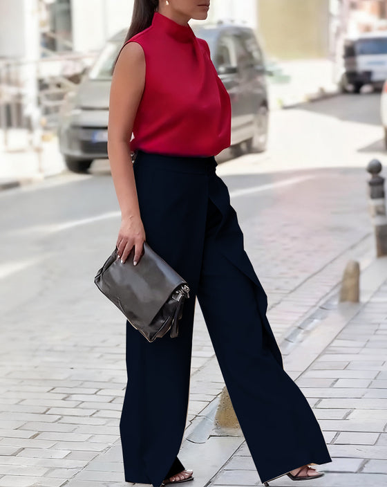 Asymmetric Layered Wide-Leg Pants